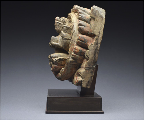 Nepal, 14th-15th century, Solid wood panel representing Vishnu's shakti