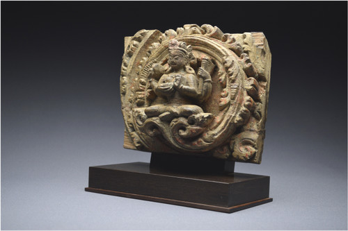 Nepal, 14th-15th century, Solid wood panel representing Vishnu's shakti