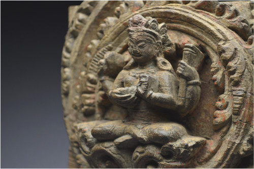 Nepal, 14th-15th century, Solid wood panel representing Vishnu's shakti