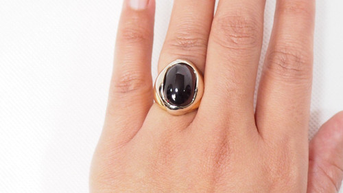 Anello a due orsetti con ametista cabochon