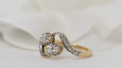 Anello Croce In Oro Bicolore E Diamanti