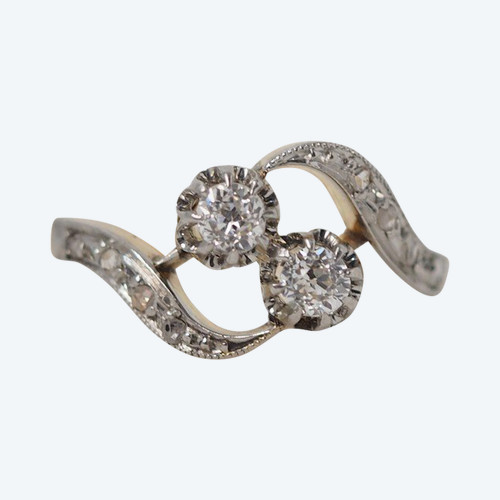 Anello Croce In Oro Bicolore E Diamanti