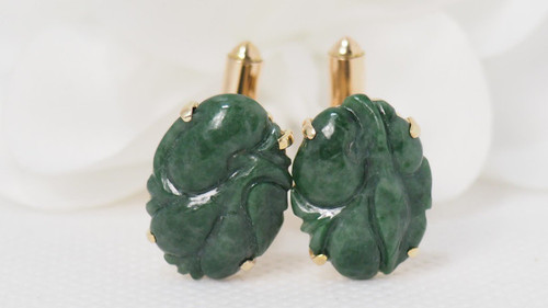 Boutons De Manchettes En Or Jaune Et Jade