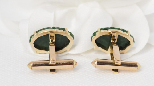 Boutons De Manchettes En Or Jaune Et Jade