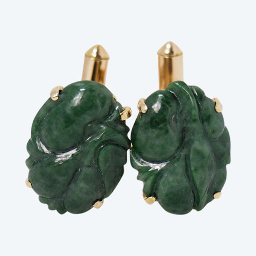 Boutons De Manchettes En Or Jaune Et Jade