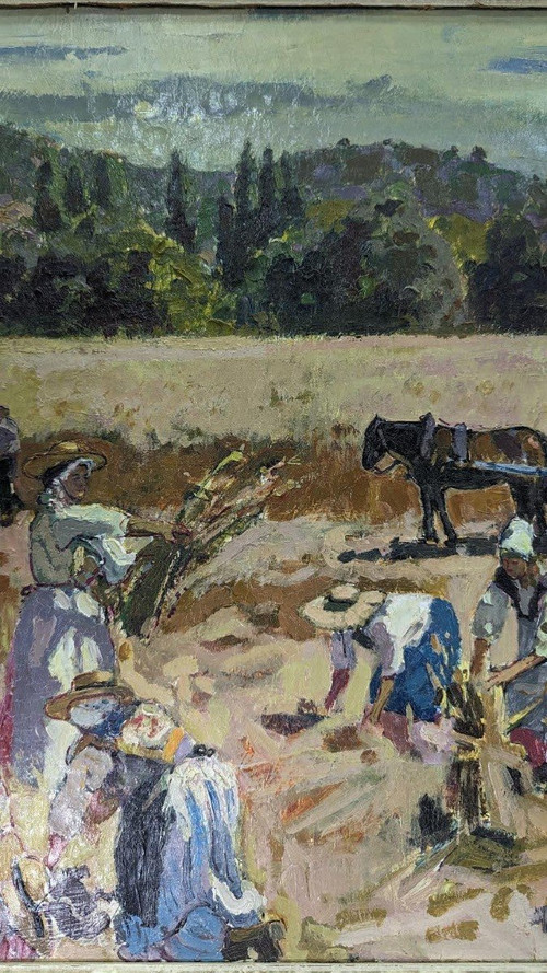 Oil On Canvas Entitled The Harvest In Provence Michel Zimmermann