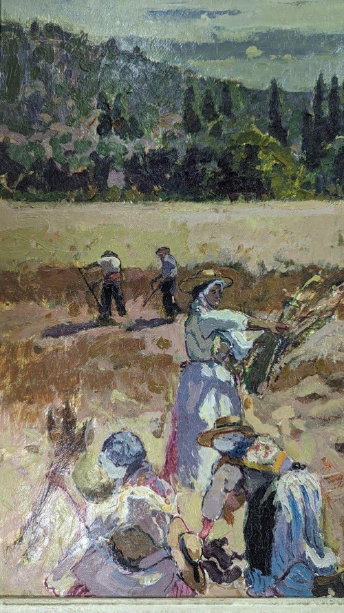 Oil On Canvas Entitled The Harvest In Provence Michel Zimmermann