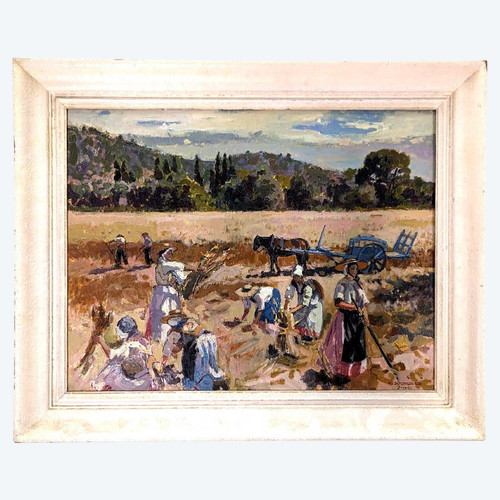 Oil On Canvas Entitled The Harvest In Provence Michel Zimmermann