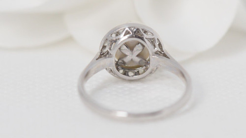 Bague En Or Gris, Perle De Culture Et Diamants