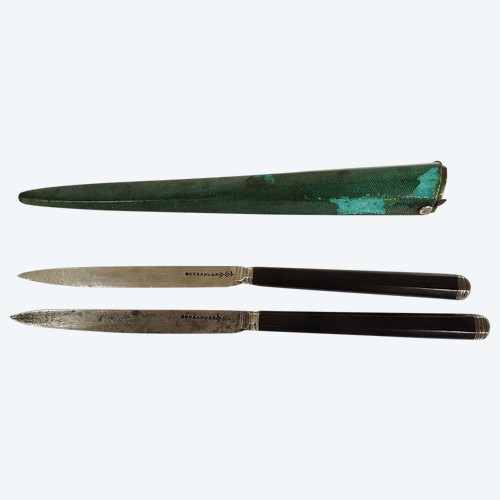2 Reisemesser aus Silber, Stahl und Ebenholz, Cutler Baker, 18. Galuchat-Koffer