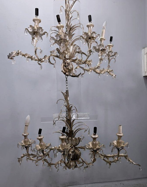 Large Pair Of Sconces In Patinated Sheet Metal With Spikes In The Spirit Of Maison Jansen