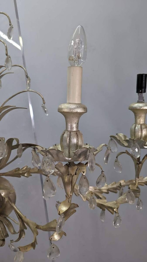 Large Pair Of Sconces In Patinated Sheet Metal With Spikes In The Spirit Of Maison Jansen