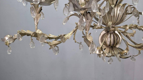 Large Pair Of Sconces In Patinated Sheet Metal With Spikes In The Spirit Of Maison Jansen