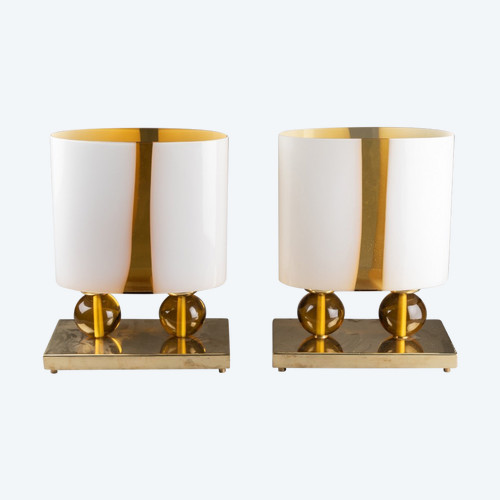 Paire De Lampes En Verre Murano, Design Italien XXe Siècle