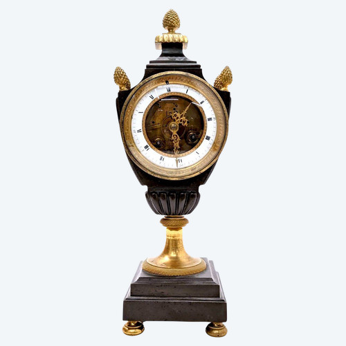 Vase-Shaped Skeleton Pendulum, Double Gold And Brown Patina, XIXth Century.