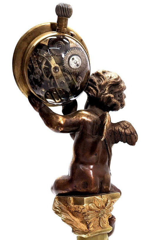 Orologio Da Tavolo Per Bambini Pietre Dure (o Perline...) Bimbo In Bronzo Dorato
