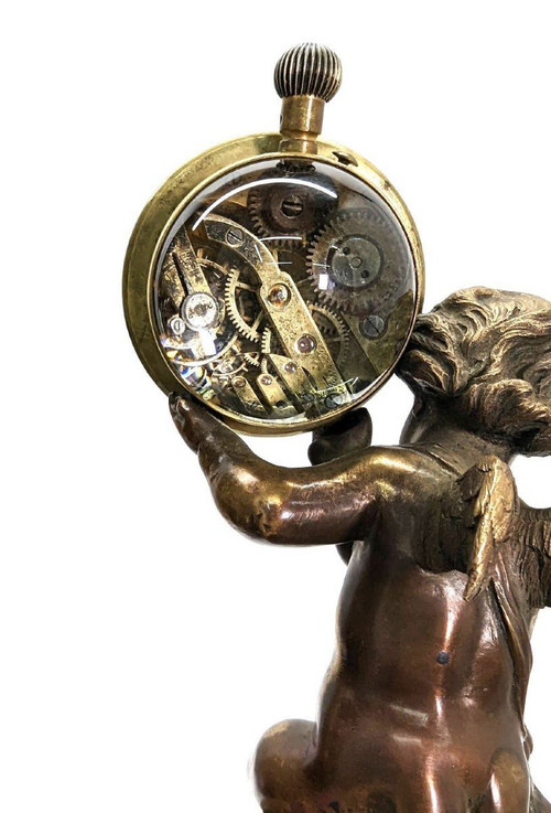 Orologio Da Tavolo Per Bambini Pietre Dure (o Perline...) Bimbo In Bronzo Dorato