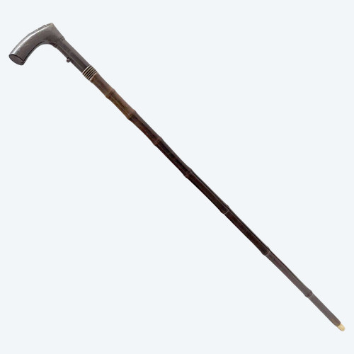 Canne Fusil De Collection Pommeau En Corne , Fut En Bambou XIXème