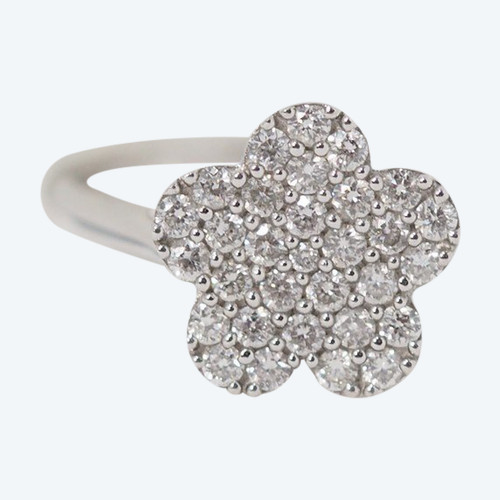 Anello Fiore In Oro Bianco E Diamanti