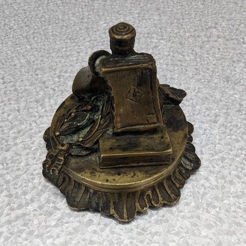 Rare Inkwell In Bronze And Black Marble With Integrated Bell System XIXth