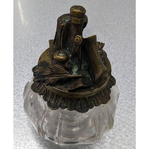 Rare Inkwell In Bronze And Black Marble With Integrated Bell System XIXth