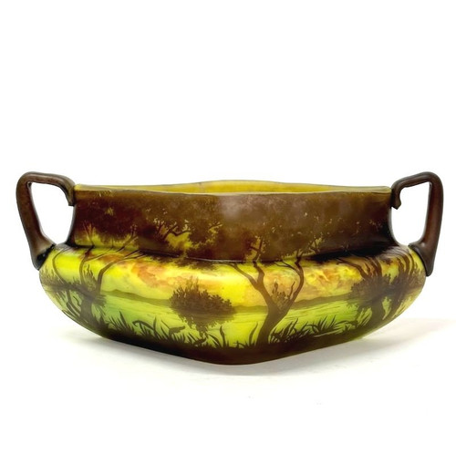 Daum Nancy Art Nouveau Bowl "Lake Landscape"