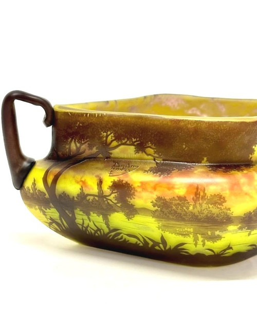 Daum Nancy Art Nouveau Bowl "Lake Landscape"