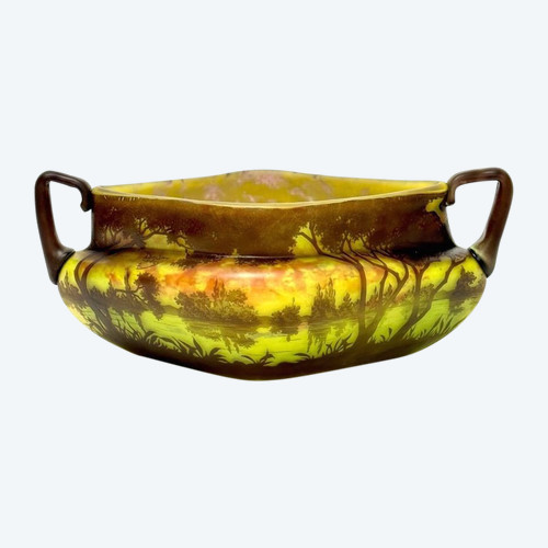 Daum Nancy Art Nouveau Bowl "Lake Landscape"