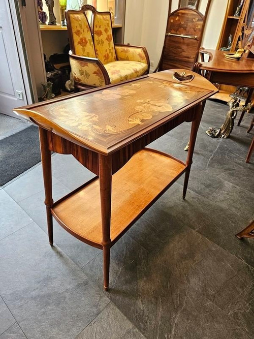 Table Servante Majorelle Art Nouveau "Cyclamens "