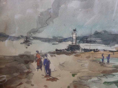Aquarelle Marine " Le Phare De Honfleur " Signée Lavoine