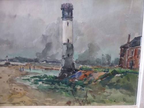 Aquarelle Marine " Le Phare De Honfleur " Signée Lavoine