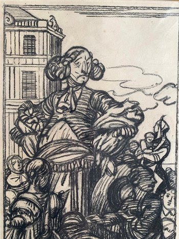 Maxime DETHOMAS (1867-1929) - Le carnaval des géants - Belgique - Fusain