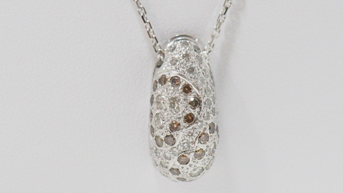 Collier En Or Gris Serti de Diamants blancs et diamants cognac