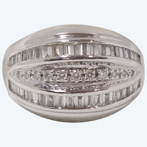 Bague Jonc En Or Gris Sertie De Diamants