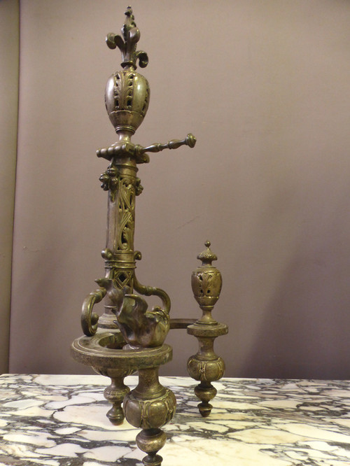 Pair Of Andirons In Silver Bronze