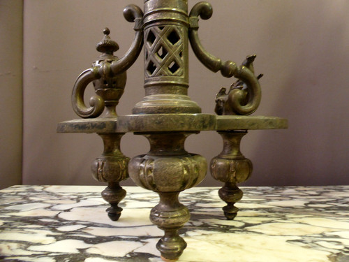 Pair Of Andirons In Silver Bronze