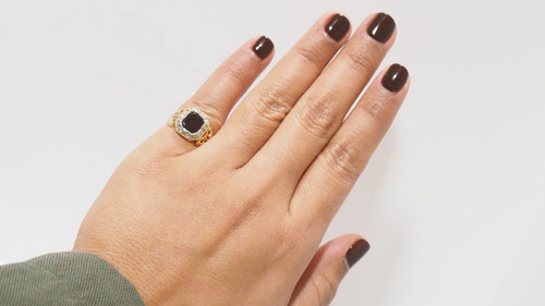Bague En Or Jaune, Grenat  Et diamants taille rose