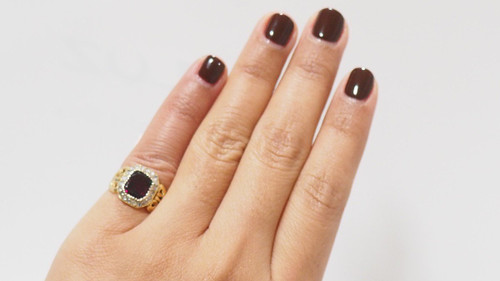 Bague En Or Jaune, Grenat  Et diamants taille rose