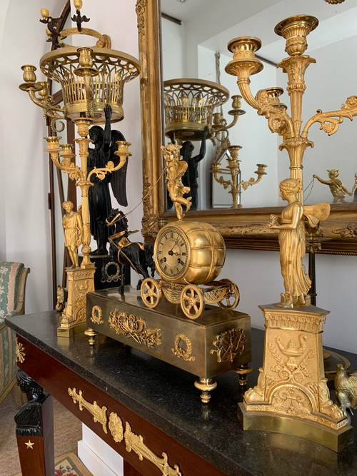 Claude Galle: Rare Mercury Char pendulum, Empire period.