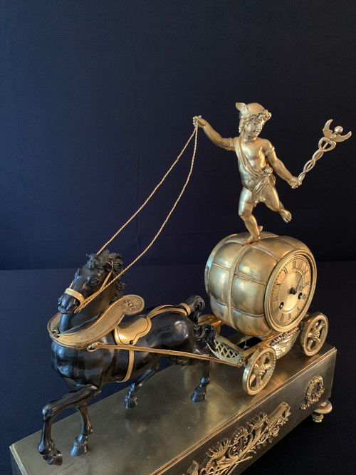 Claude Galle: Rare Mercury Char pendulum, Empire period.