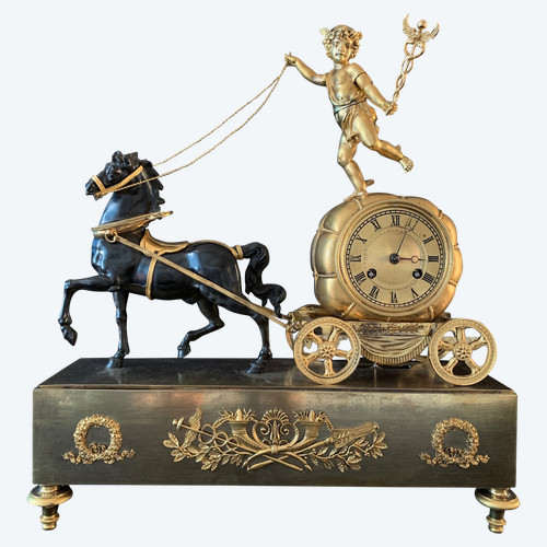 Claude Galle : Rare pendule au Char De Mercure, époque Empire.