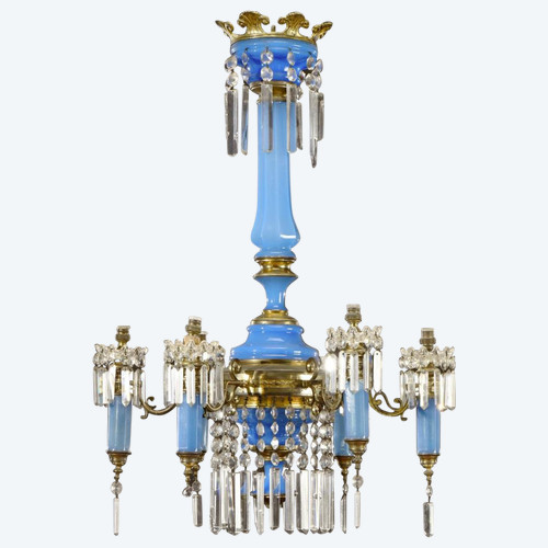 Lustre En Opaline Bleue Napoléon III