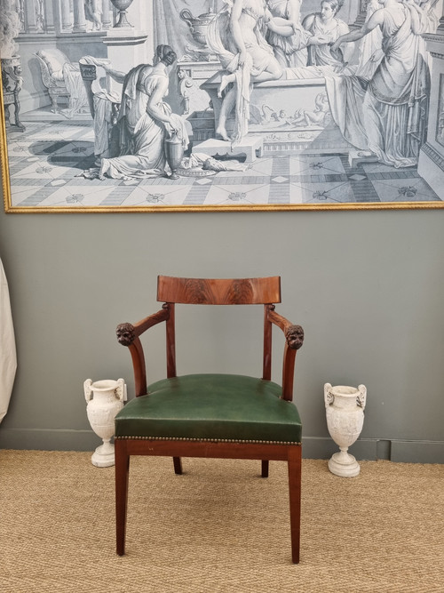 P.MARCION stamped: Officer's armchair in mahogany, Consulate-Empire period.