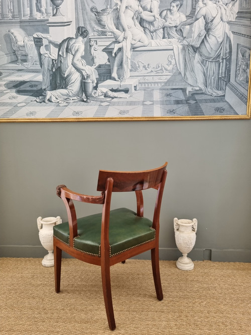 P.MARCION stamped: Officer's armchair in mahogany, Consulate-Empire period.