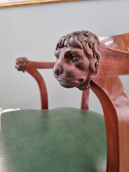 P.MARCION stamped: Officer's armchair in mahogany, Consulate-Empire period.