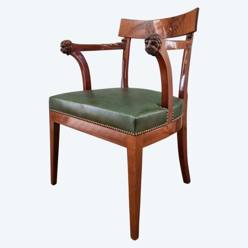 P.MARCION stamped: Officer's armchair in mahogany, Consulate-Empire period.