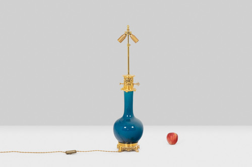 Paris porcelain and gilt bronze lamp, circa 1880