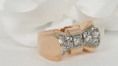 Tank Ring In Oro Rosa E Platino Con Diamanti