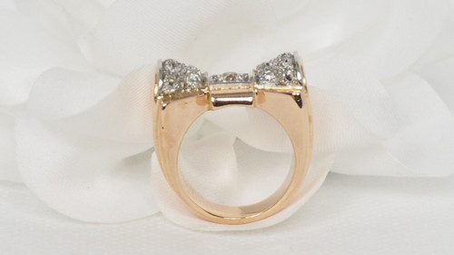 Tank Ring In Oro Rosa E Platino Con Diamanti