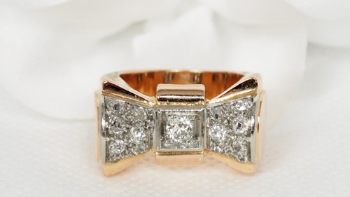 Tank Ring In Oro Rosa E Platino Con Diamanti
